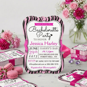 Trendy Hot Pink Zabra Print Bachelorette Party Invitation