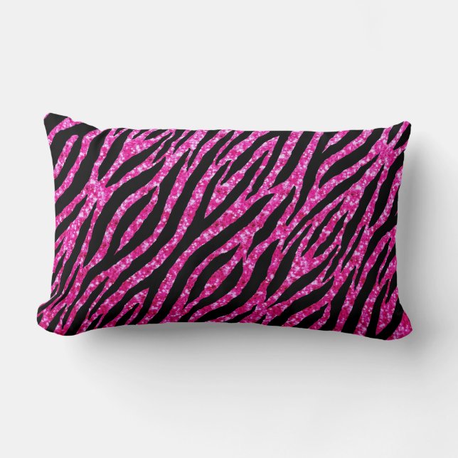 Trendy Hot Pink Zebra Print Glitz Glitter Sparkles Lumbar Cushion (Front)