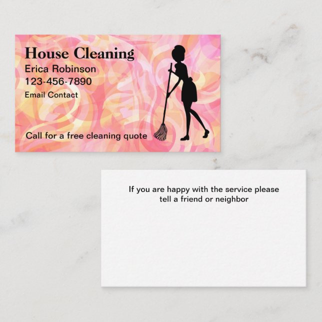 Trendy House Cleaning Maid Business Cards (Front/Back)