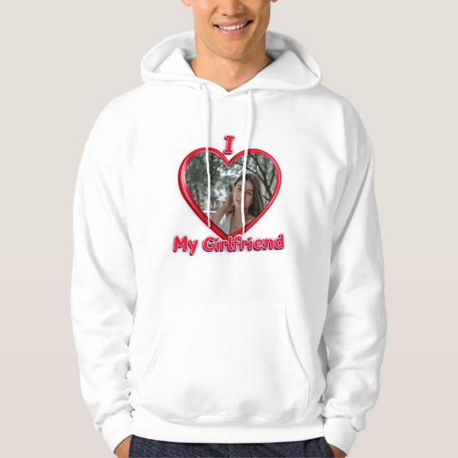 Trendy I Love My Girlfriend Red Heart Custom Photo Hoodie (Front)
