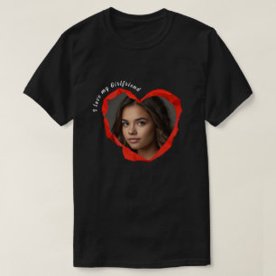 Trendy I Love My Girlfriend Red Heart Custom Photo T-Shirt