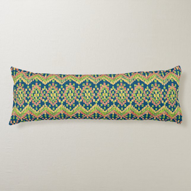 Trendy Ikat Colourful Ethnic Pattern on Blue Body Cushion (Front)