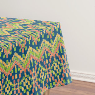 Trendy Ikat Colourful Ethnic Pattern on Blue Tablecloth