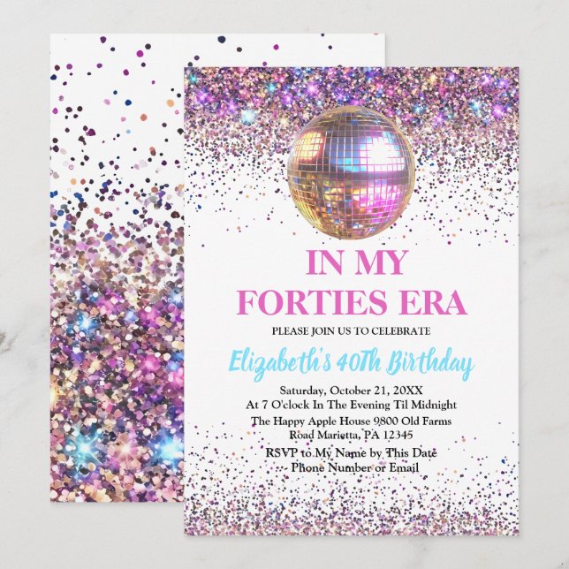 Trendy In My Forties Era 40th Birthday Invitation (Front/Back)