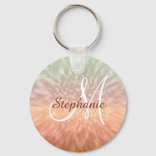 Trendy Indian summer tie dye pattern monogram Key Ring