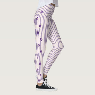 Trendy Indigo Flowers with Blush an Violet Stripes Leggings