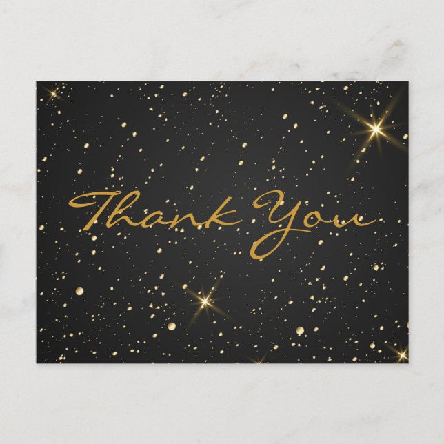 Trendy Inexpensiv Gold Glitter Black Thank You Pos Postcard (Front)