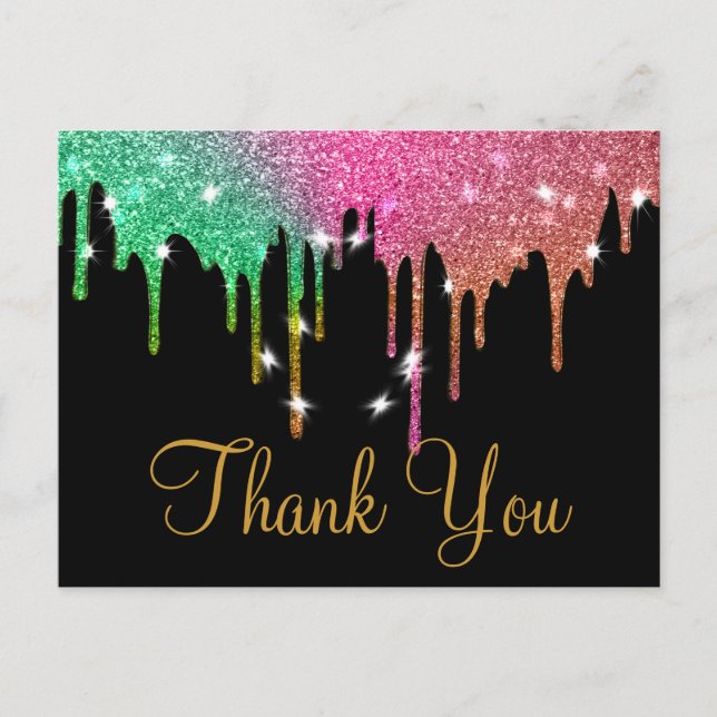 Trendy Inexpensiv Gold Glitter Black Thank You Postcard (Front)