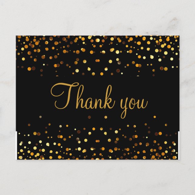 Trendy Inexpensiv Gold Glitter Black Thank You Postcard (Front)