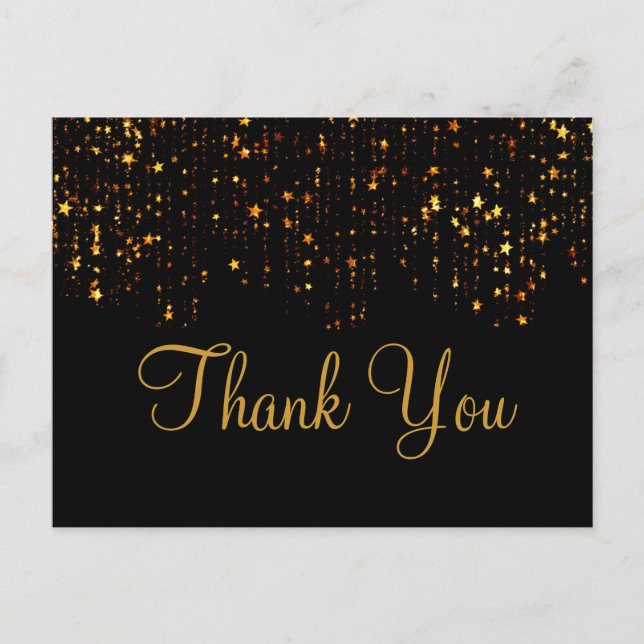 Trendy Inexpensiv Gold Glitter Black Thank You Postcard (Front)