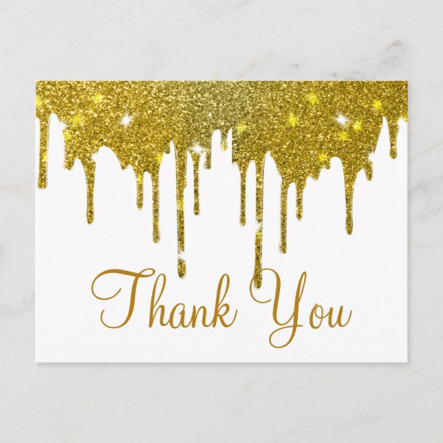 Trendy Inexpensiv Gold Glitter White Thank You Postcard (Front)