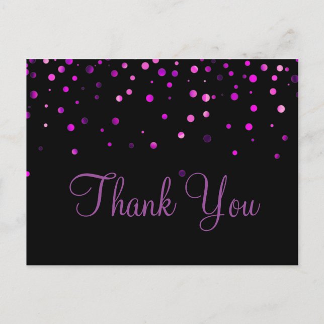 Trendy Inexpensiv Purple Glitter Black Thank You Postcard (Front)