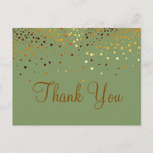 Trendy Inexpensive Gold Glitter Green Thank You Postcard (Front)