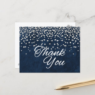 Trendy Inexpensive White Glitter Black Thank You Postcard