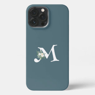 Trendy initial Cool lettering with floral blue iPhone 13 Pro Max Case