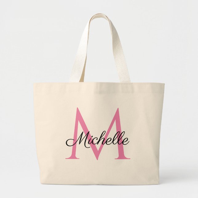 Trendy Initial Letter Monogram Elegant Template Large Tote Bag (Front)