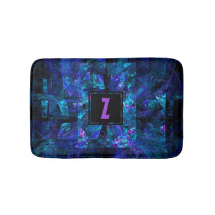 Trendy Initial Letter Monogram Shimmering Blue Bath Mat