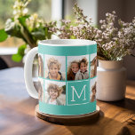 Trendy Instagram Photo Collage Custom Monogram Coffee Mug<br><div class="desc">Teal Blue and White - Use 11 square photos to create a unique and personal gift. Or you can keep the hipster puppy and make a trendy keepsake. If you need to adjust the pictures,  click on the customise tool to make changes.</div>