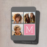 Trendy Instagram Photo Collage Custom Monogram Magnet<br><div class="desc">Modern Pastel Pink and Grey - Use 3 square photos to create a unique and personal gift. Or you can keep the hipster puppy and make a trendy keepsake. If you need to adjust the pictures,  click on the customise tool to make changes.</div>