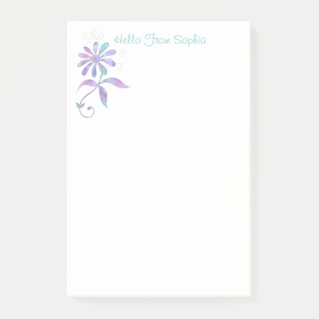 Trendy Iridescent Flower, DIY Name/Message Post-it Notes (Front)