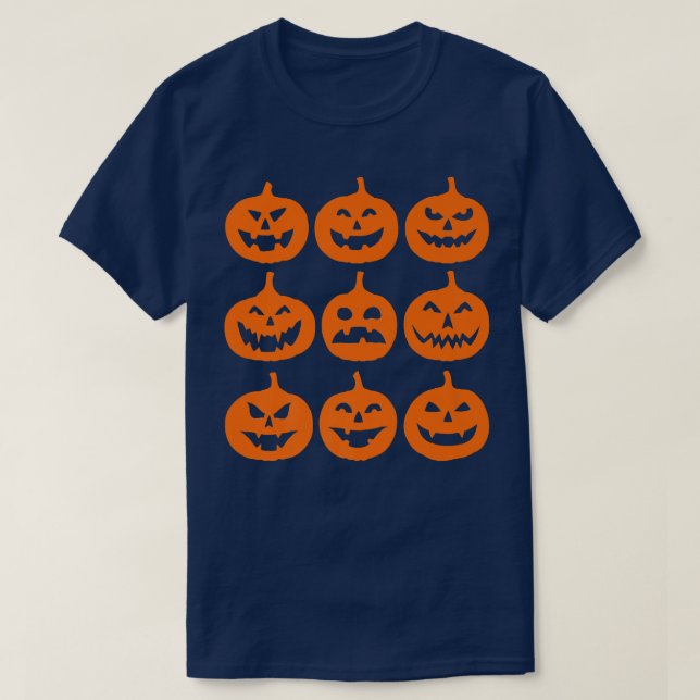 Trendy Jack O Lantern Halloween Grid  T-Shirt (Design Front)