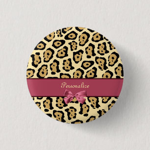 Trendy Jaguar Print With Pink Ribbon Bow and Name 3 Cm Round Badge