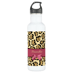 Trendy Jaguar Print With Pink Ribbon Bow and Name 710 Ml Water Bottle