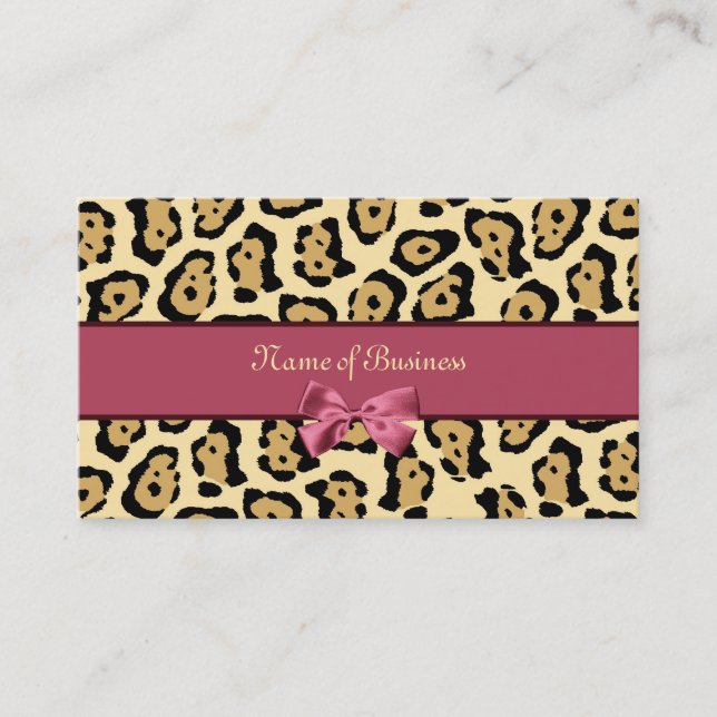 Trendy Jaguar Print With Pink Ribbon Business Name Card (Front)