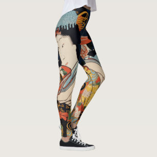 Trendy Japanese Vintage Art Geisha Asian Colourful Leggings