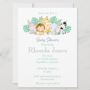Trendy Jungle Animals Watercolor baby shower Invitation