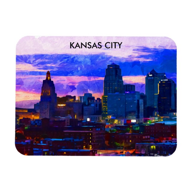 Trendy Kansas City Skyline Travel Watercolor  Magnet (Horizontal)