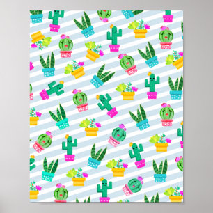 Trendy Kawaii Cartoon Cactus & Succulents Poster