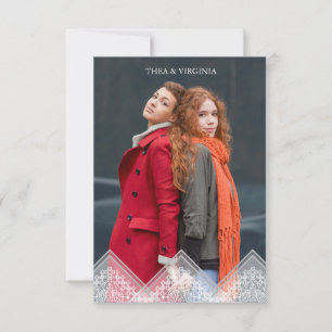 Trendy Lace Lesbian Gay Wedding Photo Instant Invitation