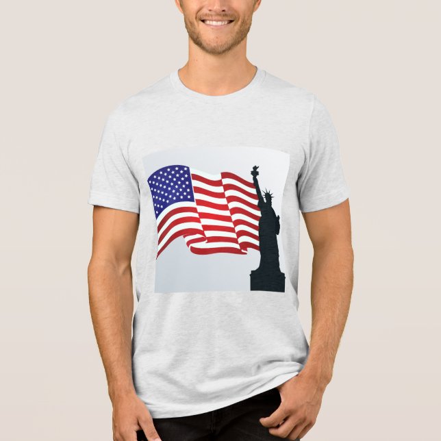 Trendy Lady Liberty And American Flag Tri-Blend Shirt (Front)