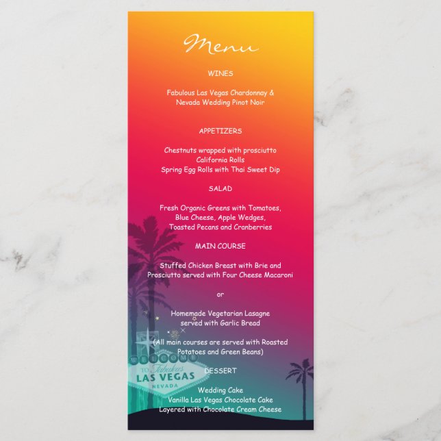Trendy Las Vegas Wedding Reception Dinner Menus (Front)