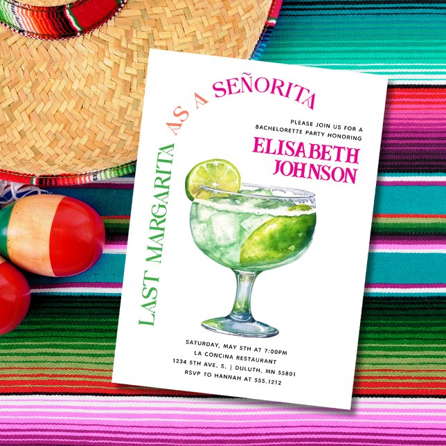 Trendy Last Margarita as a Señorita Bachelorette  Invitation (Creator Uploaded)