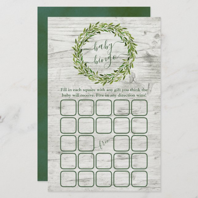 Trendy Laurel Wreath Greenery Baby Shower (Front/Back)
