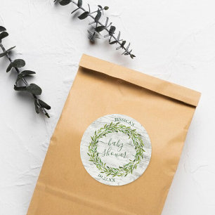 Trendy Laurel Wreath Greenery Baby Shower Classic Round Sticker