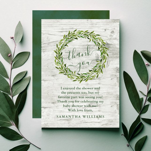 Trendy Laurel Wreath Greenery Baby Shower Thank You Card (Creator Uploaded)