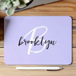 Trendy Lavender Black White Script Monogram  Mouse Pad<br><div class="desc">This elegant personalised mouse pad features a monogram and first name in modern black and white script on a trendy lavender background.</div>