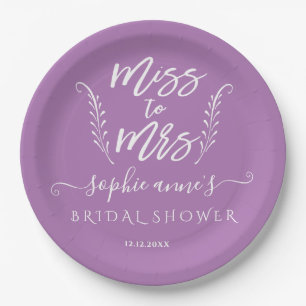 Trendy Lavender Miss To Mrs Bridal Shower Paper Plate