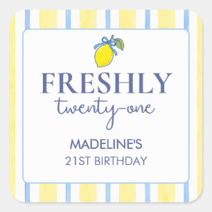Trendy Lemon Aesthetic Freshly 21 Birthday Square Sticker