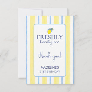 Trendy Lemon Aesthetic Freshly 21 Birthday Thank You Card