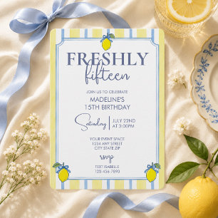 Trendy Lemon Freshly Fifteen 15th Birthday Invitation