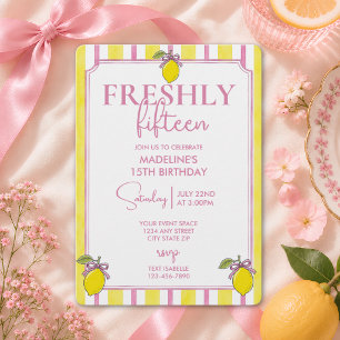 Trendy Lemon Freshly Fifteen 15th Birthday Invitation
