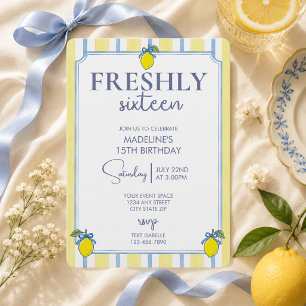 Trendy Lemon Freshly Sixteen 16th Birthday Invitation