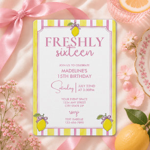 Trendy Lemon Freshly Sixteen 16th Birthday Invitation