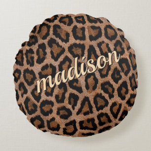 Trendy Leopard Big Cat Gorgeous Animal Pattern Round Cushion
