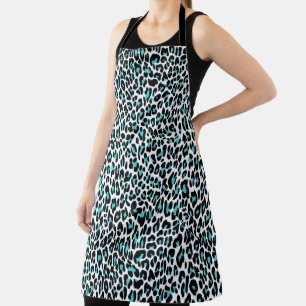 Trendy Leopard/Cheetah Pattern Teal Black Apron