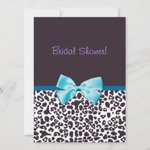 Trendy Leopard Print and Blue Ribbon Bridal Shower Invitation